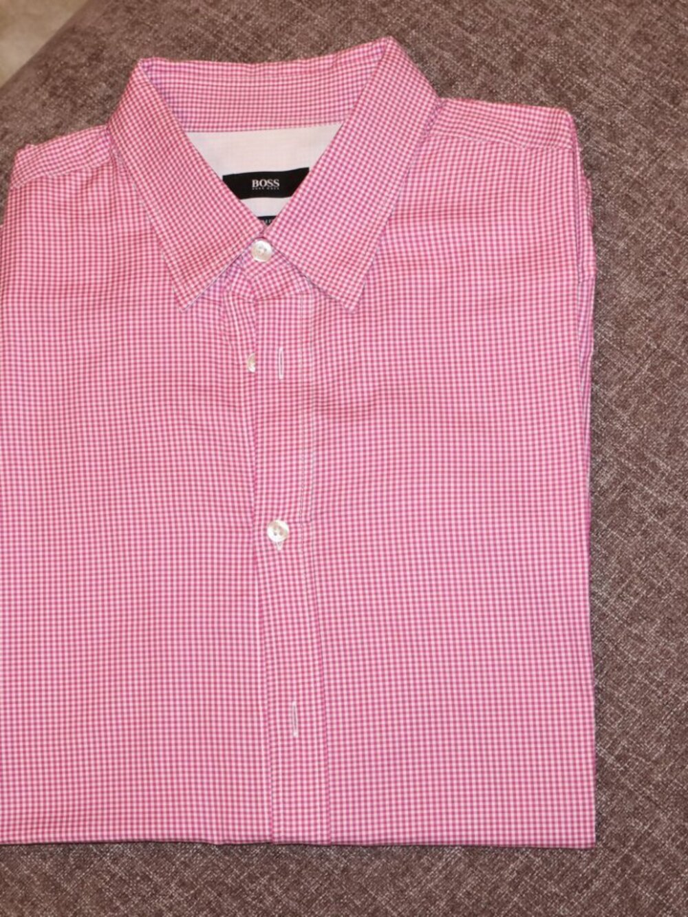 BOSS Hugo Boss Pink Gingham Slim Fit Stretch Shirt XL